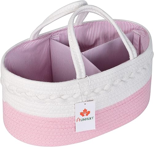 Organizador grande de pañales para bebé, cesta de cuerda de algodón tejida, cesta de almacenamiento de arco iris, portátil, para cambiador, bolsa de