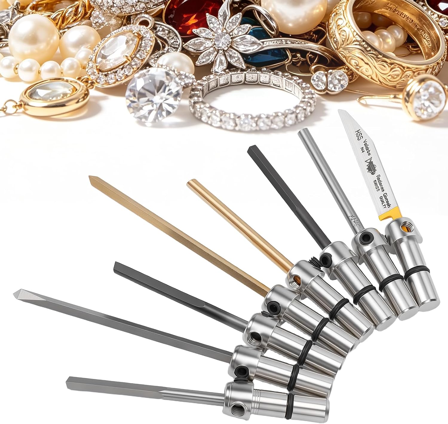 Metal Engraving Tools, Cobalt Steel Engraving Bits Kit with High Precision Burr Free Cutting Durable Pneumatic Engraver Tool Set for Jewelry Making Ring Engraving Metal Carving IdealJewelers