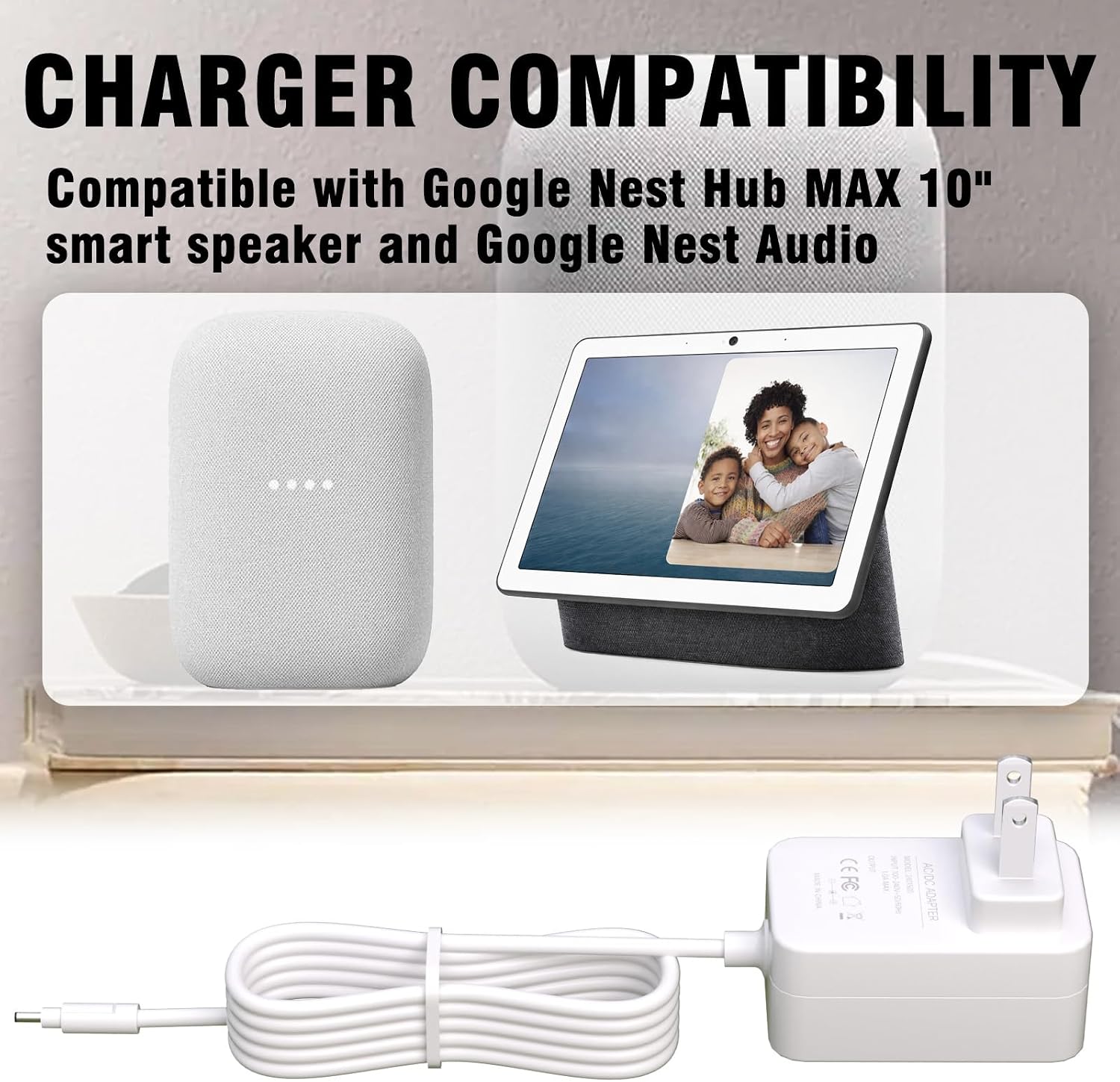 24V Charger Compatible with Google Nest Hub MAX Smart Speaker Google Nest Audio,Power Cord for 10" Smart Display Wall image 2