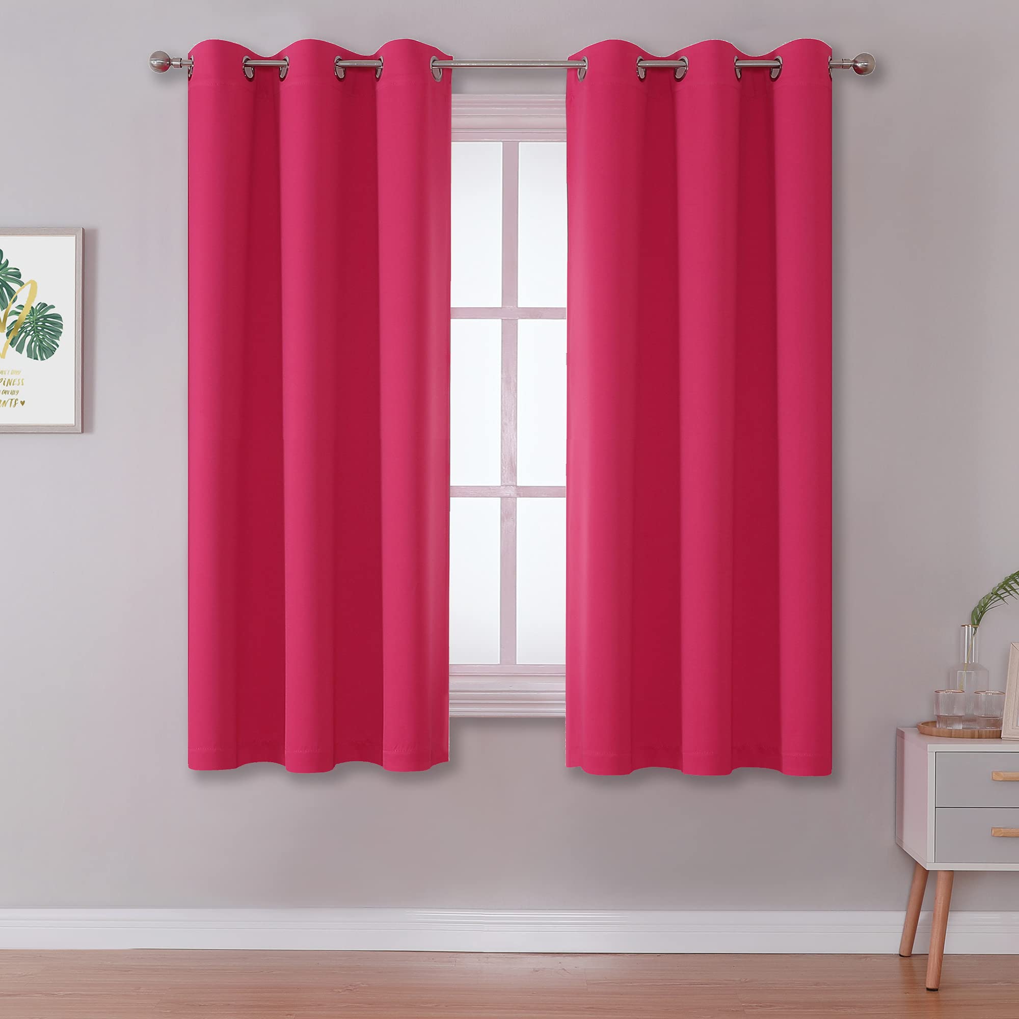 DUALIFE Solid Blackout Curtain Panels for Living Room 45 Inch Length Hot Pink Thermal Insulated Room Darkening Curtains Grommet Top 38''x45'' Raspberry Sorbet