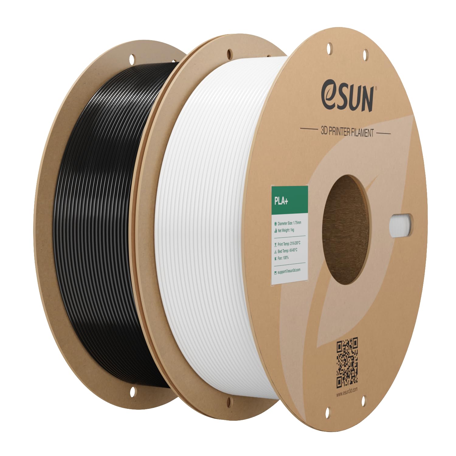 eSUN PLA+ Filament 1.75mm, 3D Printer Filament PLA Plus, Dimensional Accuracy +/- 0.03mm, 1KG per Spool, 2 Spools 3D Printing Filament, Cold White + Black | PLA Plus 1.75mm, Dimensional Accuracy +/- 0.03mm, 1KG per Spool, 2 Spools 3D Printing Filament