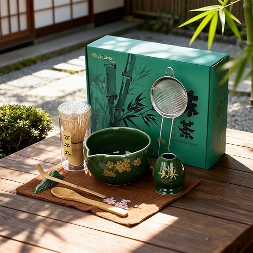 Miniatura 8 de Juego de batidor de matcha, cuenco de cerámica con boquilla, batidor y soporte de matcha, cuchara y cuchara de bambú, soporte para cucharada, tamiz,