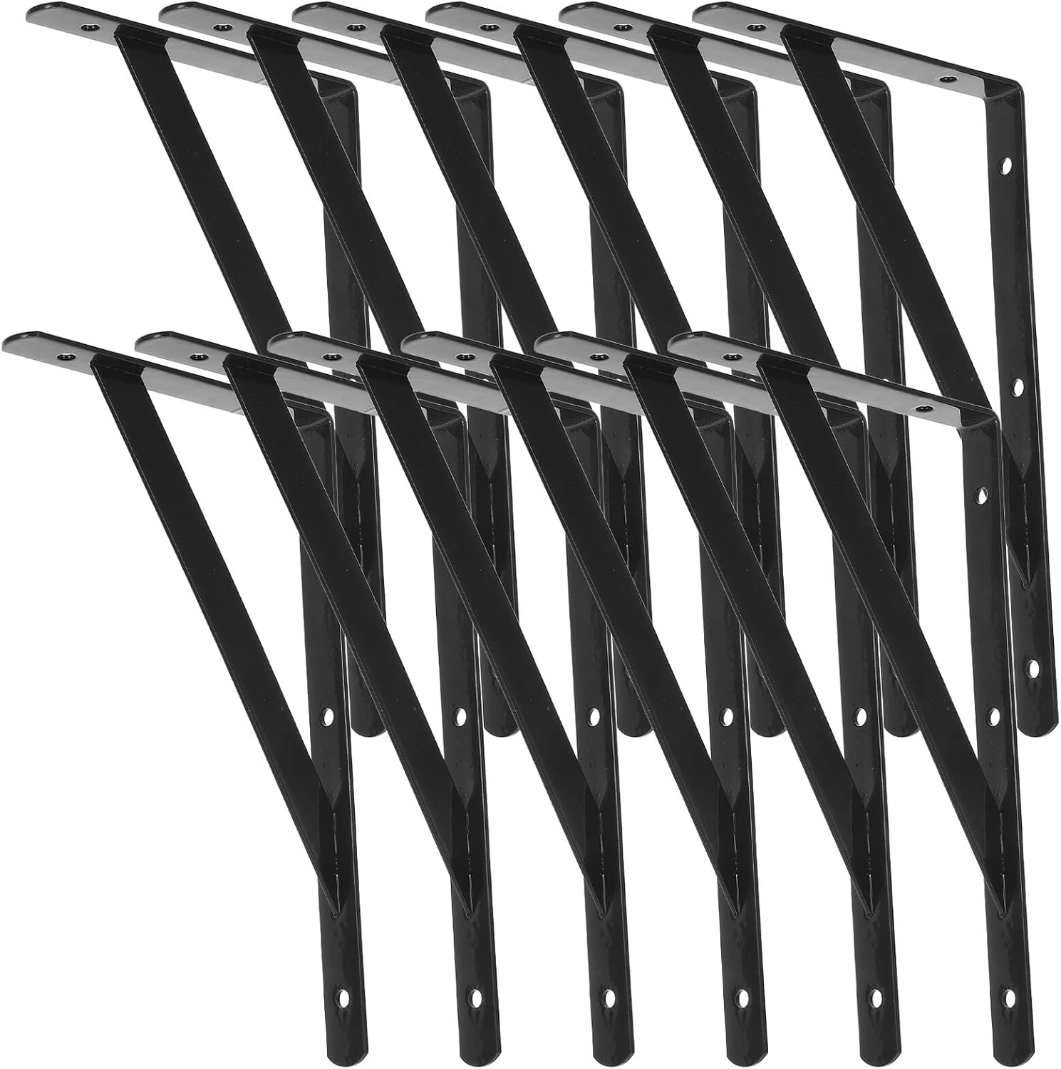 Kisangel 12pcs Black Iron Heavy Duty Shelf Brackets Wall-Mounted Metal Shelving Brackets for Floating Shelves and Wood Storage Support