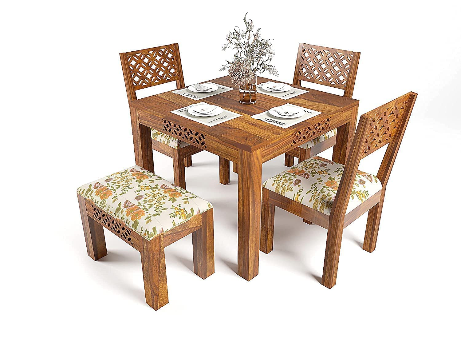 Woodenio Dining Table 4 Seater with Chairs Set Dining Table Set 4