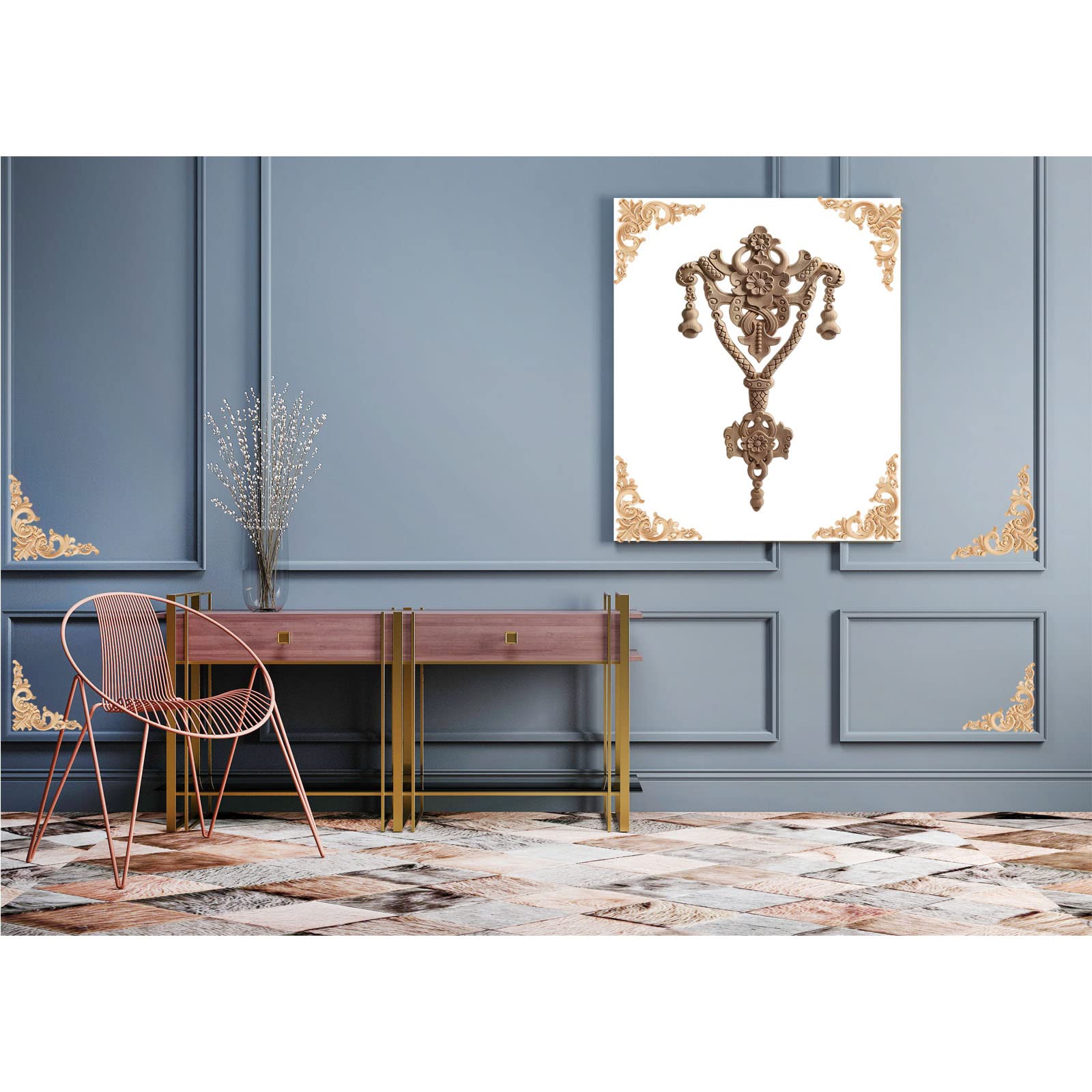 LXYUUM 5PCS Wood Appliques Onlays Decorative for Furniture Wood Carved Onlay for Bed Door Cabinet Wardrobe Furniture Long Decoration Unpainted Wood Carving Decoration,02