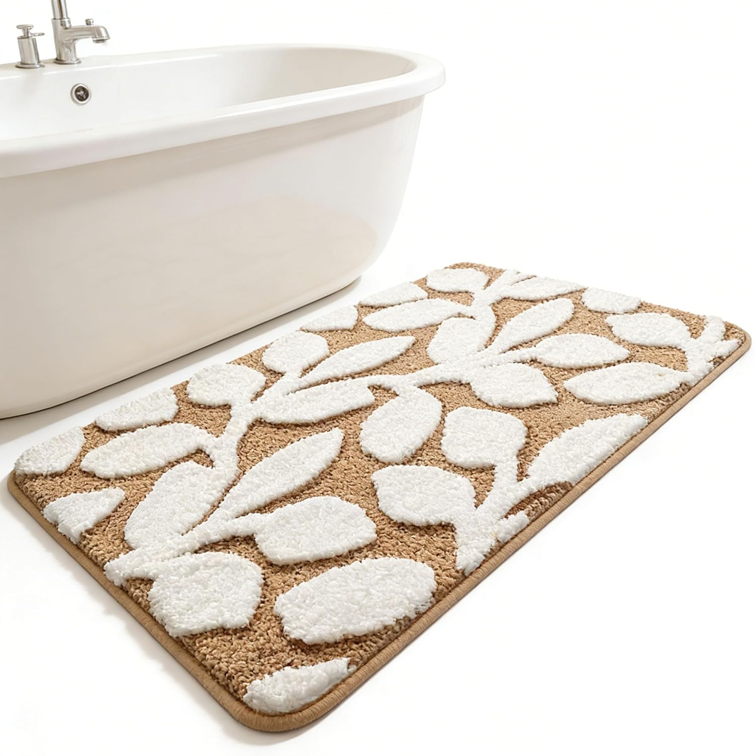 Fluffy 3D Floral Bath Mat - Non-Slip, Ultra Soft Microfiber Bathroom Rug, Water-Resistant & Absorbent Shaggy Carpet for Tub Shower Bathtub & Bedroom Floor Decor (Brown, 1'8" x 2'8")
