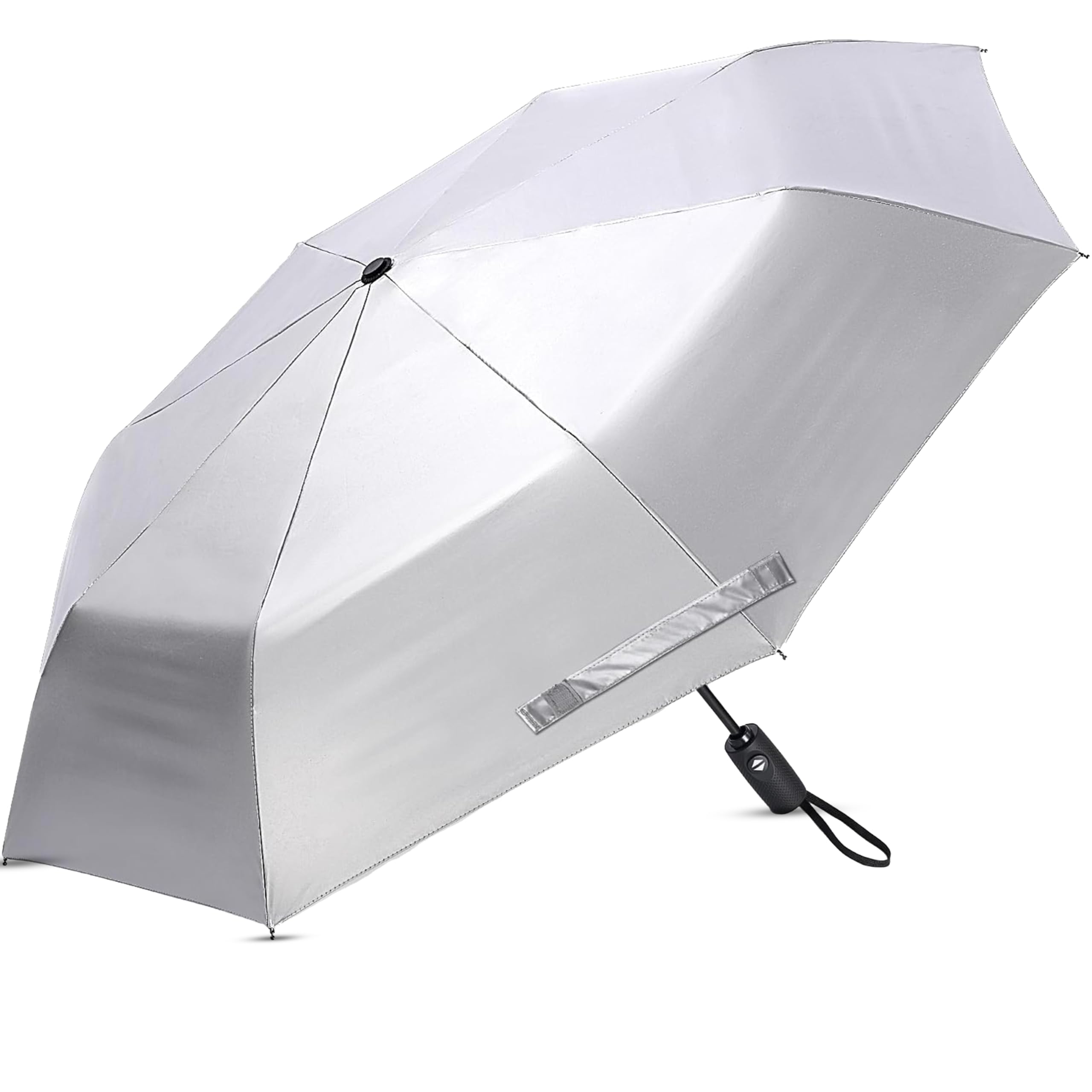 Contacts Folding UV Protection Umbrella UPF50+, Windproof Compact Travel Sun Rain Parasol with Silver Coating, Auto Open Close, Unisex (Silver)