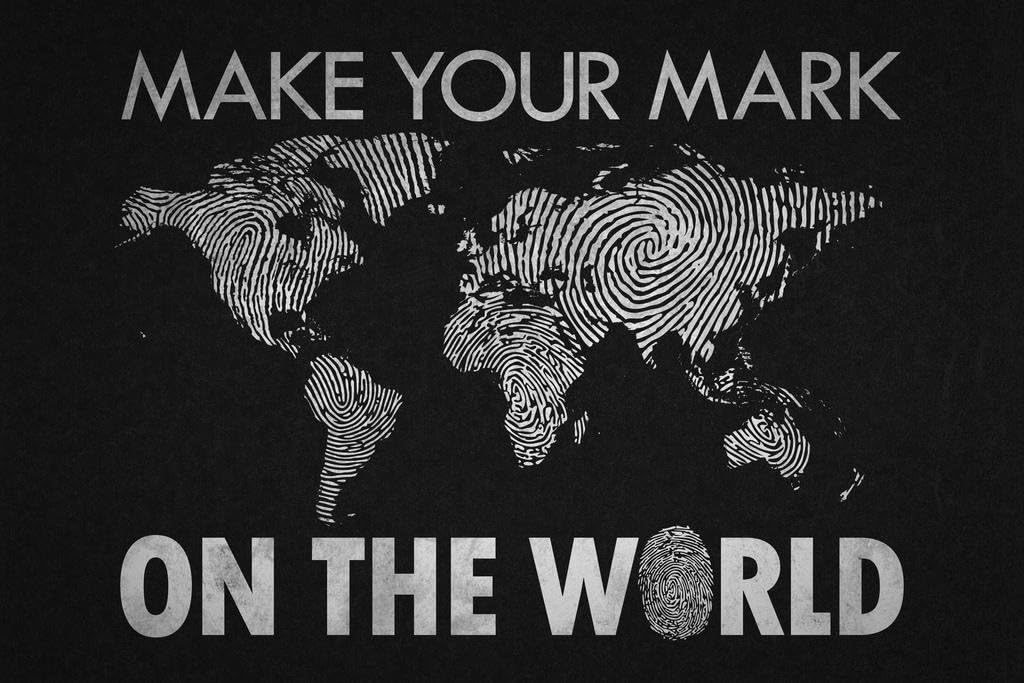 Make Your Mark On the World Black Diagram Travel World Fingerprints in Detail Cool Wall Art Print Poster 36x24