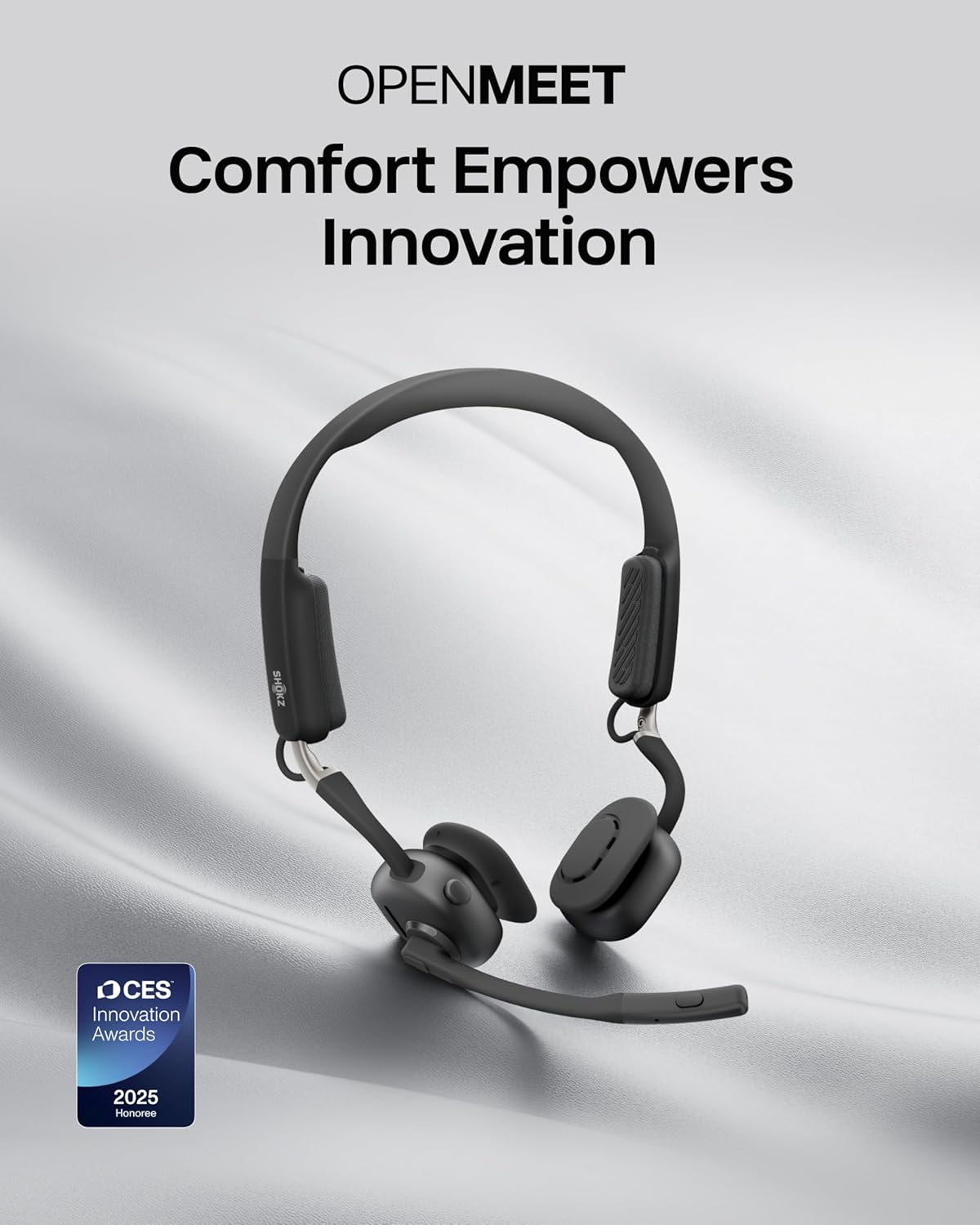 SHOKZ New OpenMeet - Open-Ear Bluetooth Computer Headset, Noise Cancelling Mic + Mute Button, Bluetooth 5.4 Compatible with PC & Mac, Wireless Work Headphones, Customizable Fit, Smart App - C610 - Image 2