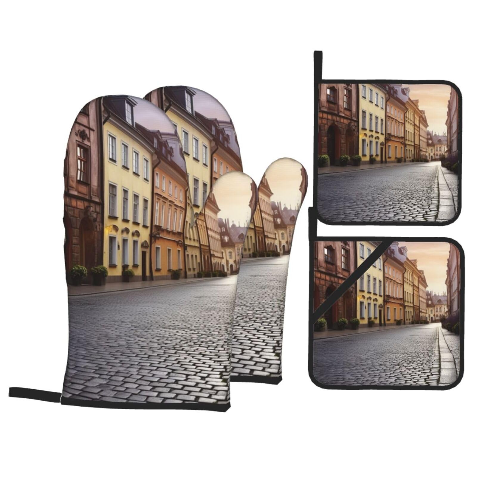 Lot de 4 maniques antidérapantes motif Pologne centre historique cuisine
