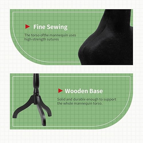 Miniatura 6 de Manequin - Forma de vestido de 49.6 a 63.4 pulgadas de altura ajustable, torso de maniquí con trípode de madera, maniquí portátil de espuma de alta