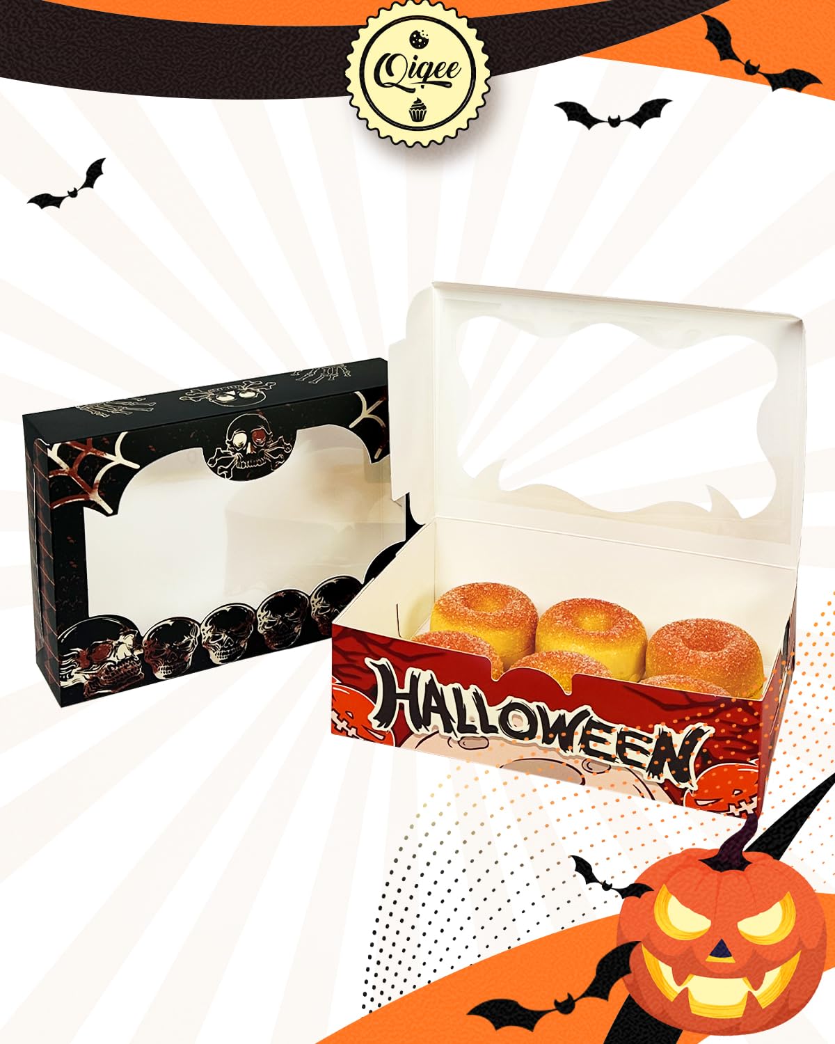 Qiqee Halloween Cookie Boxes With Window 60packs 6x6x3