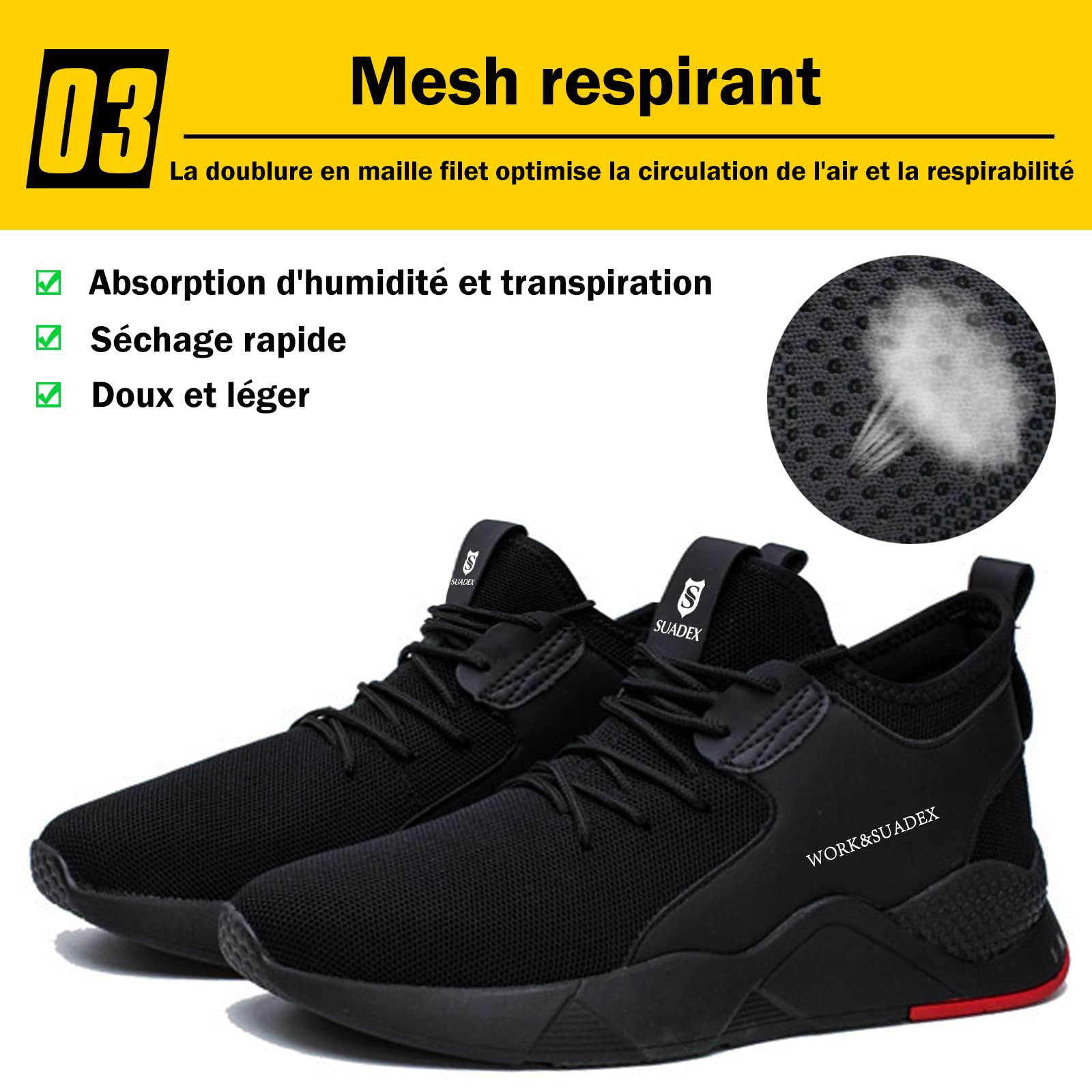 SUADEX Chaussures de Sécurité Hommes Femmes Légère Basket Securite Confortable Antidérapante Chaussures de Travail Respirantes