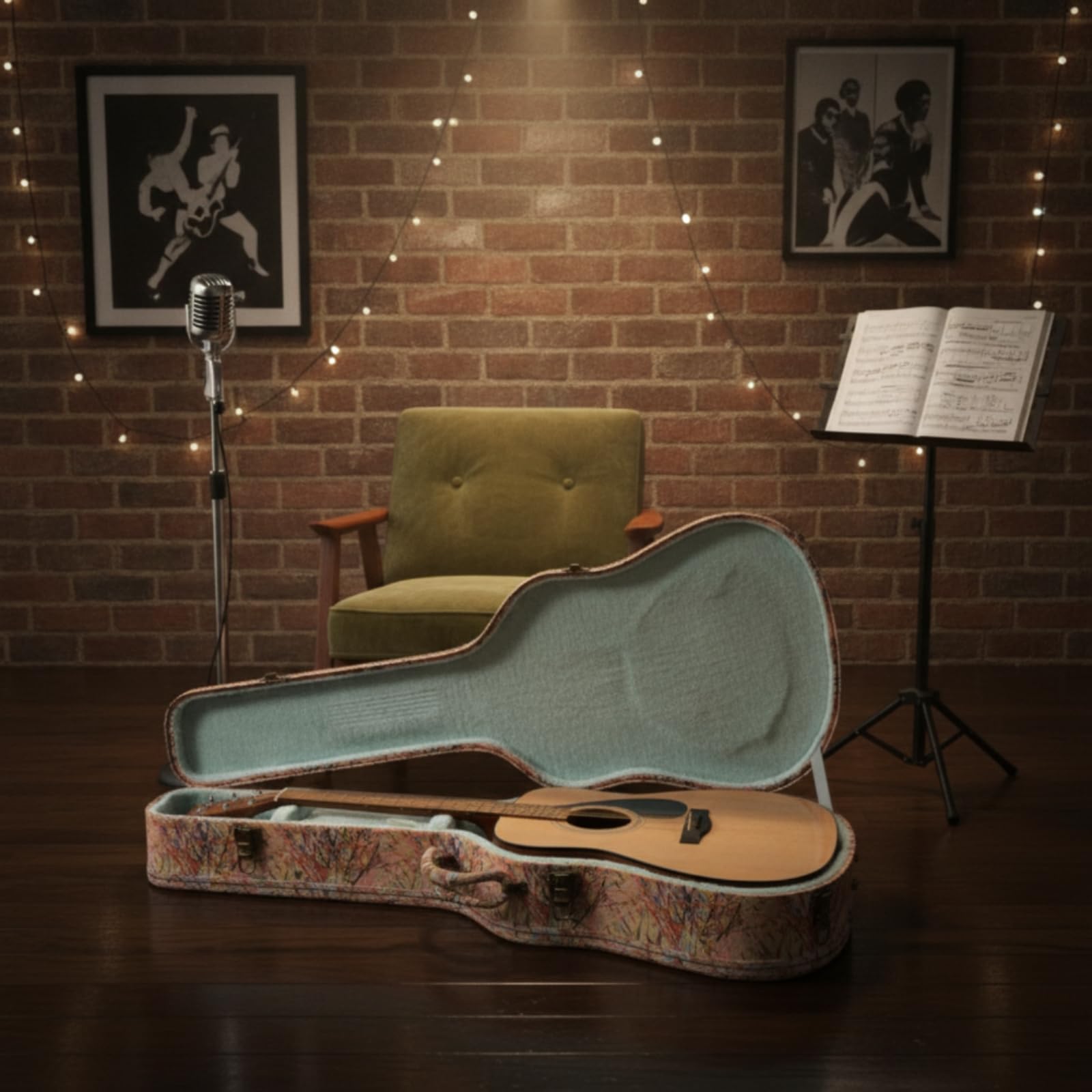 Funda Rígida Guitarra Antigolpes Estuche para Viajes, Ensayos, Hoja De Arce con Asa