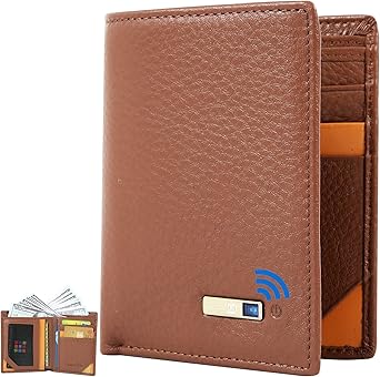 anti lost bluetooth tracker wallet position gps location record bifold cowhide leather mens wallets brown 1