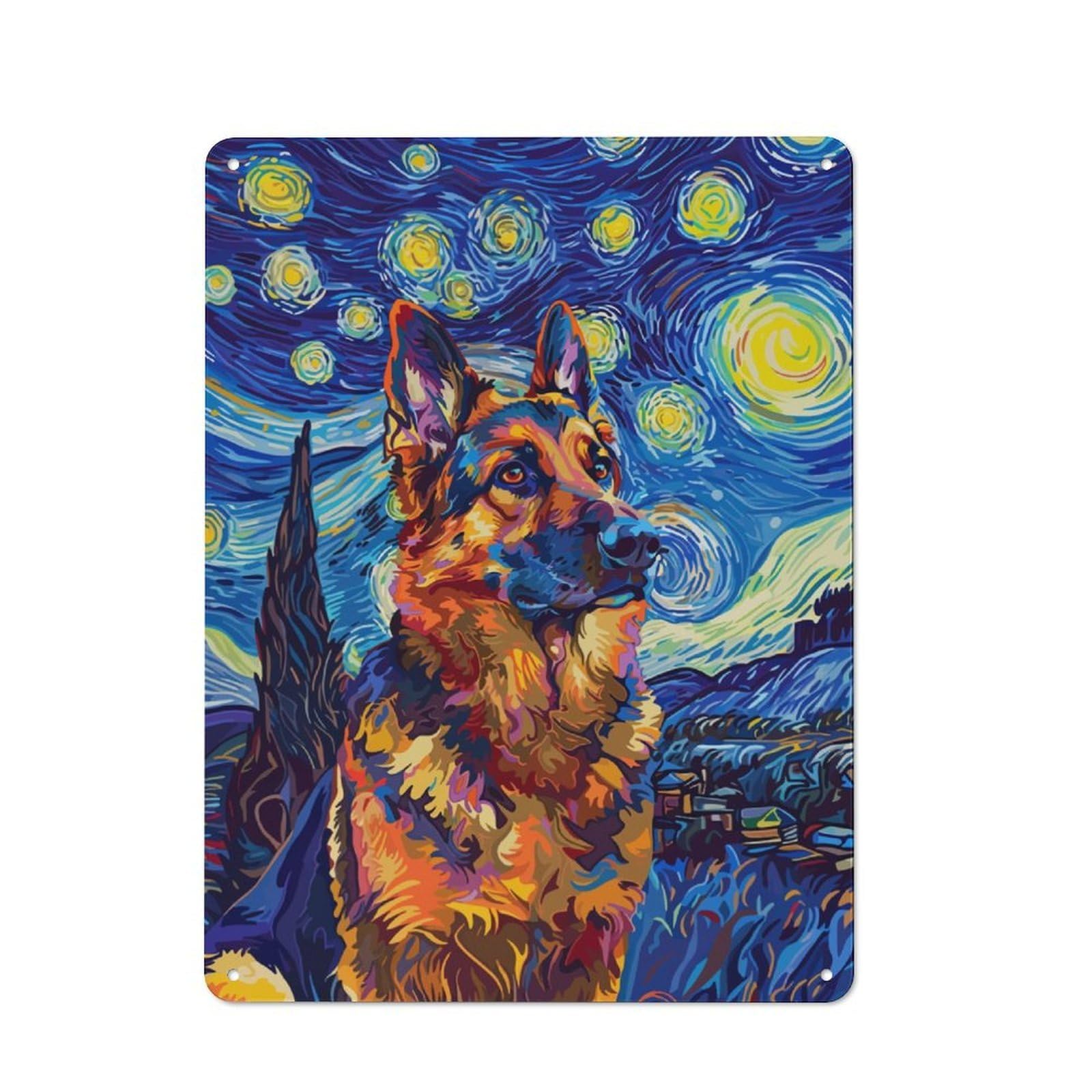 Junmoney Starry Night German Dog For Café Or Restaurant, Vintage Tin Wall Plaque 40X30cm, New Home Wall Decor For Café Owners And Decorators