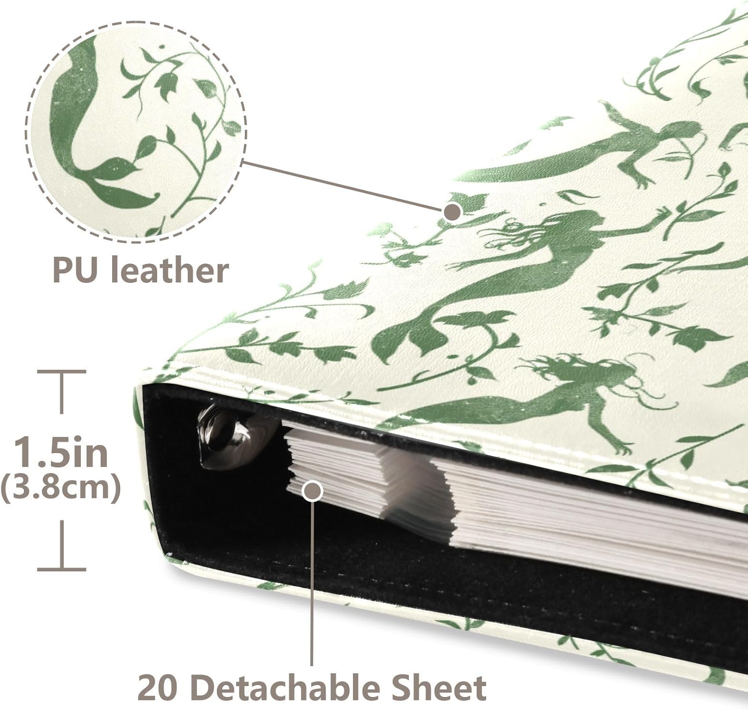 JIPONI Green Mermaids Large Photo Album, DIY Leather Cover Scrapbook Albums for 4x6 5x7 6x8 Pictures, Self Adhesive Memory Book for Wedding, Baby, Family