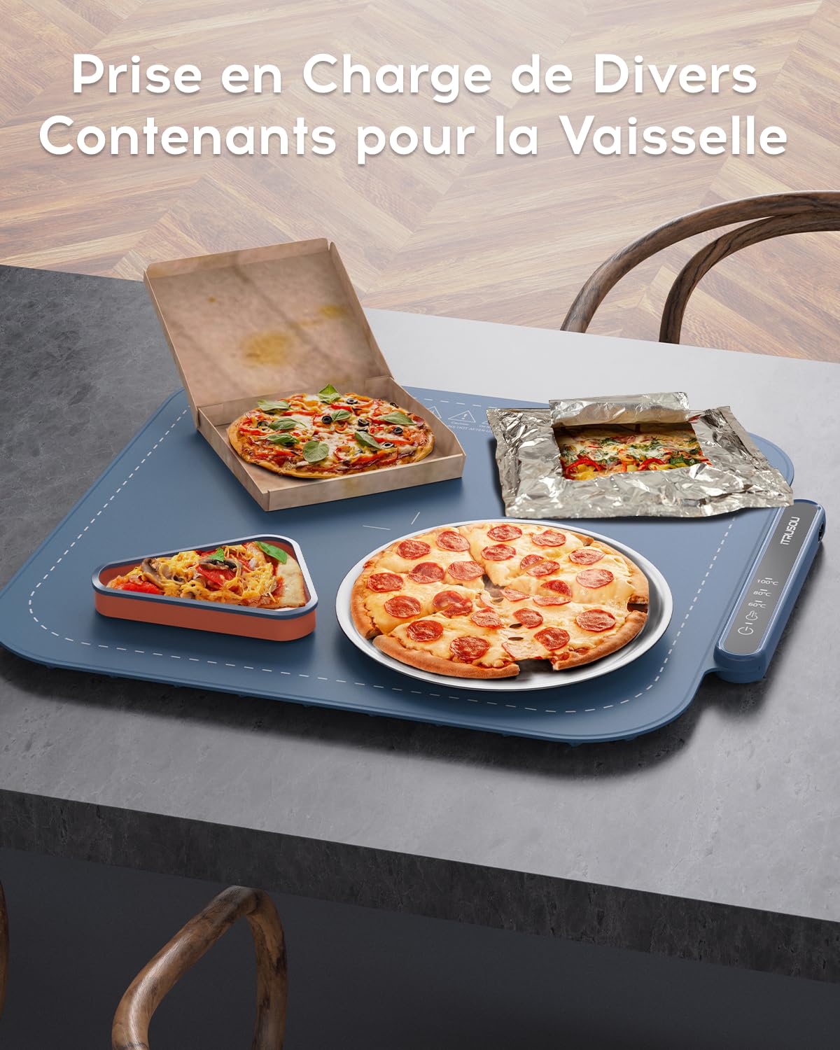 iTRUSOU Chauffe Plat Électrique, Plateau Chauffant Électrique Température Ajustable, Portable Pliable Chauffe-Assiette Alimentaire en Nano-Silicone pour Fêtes, Buffets, Réunions de Famille