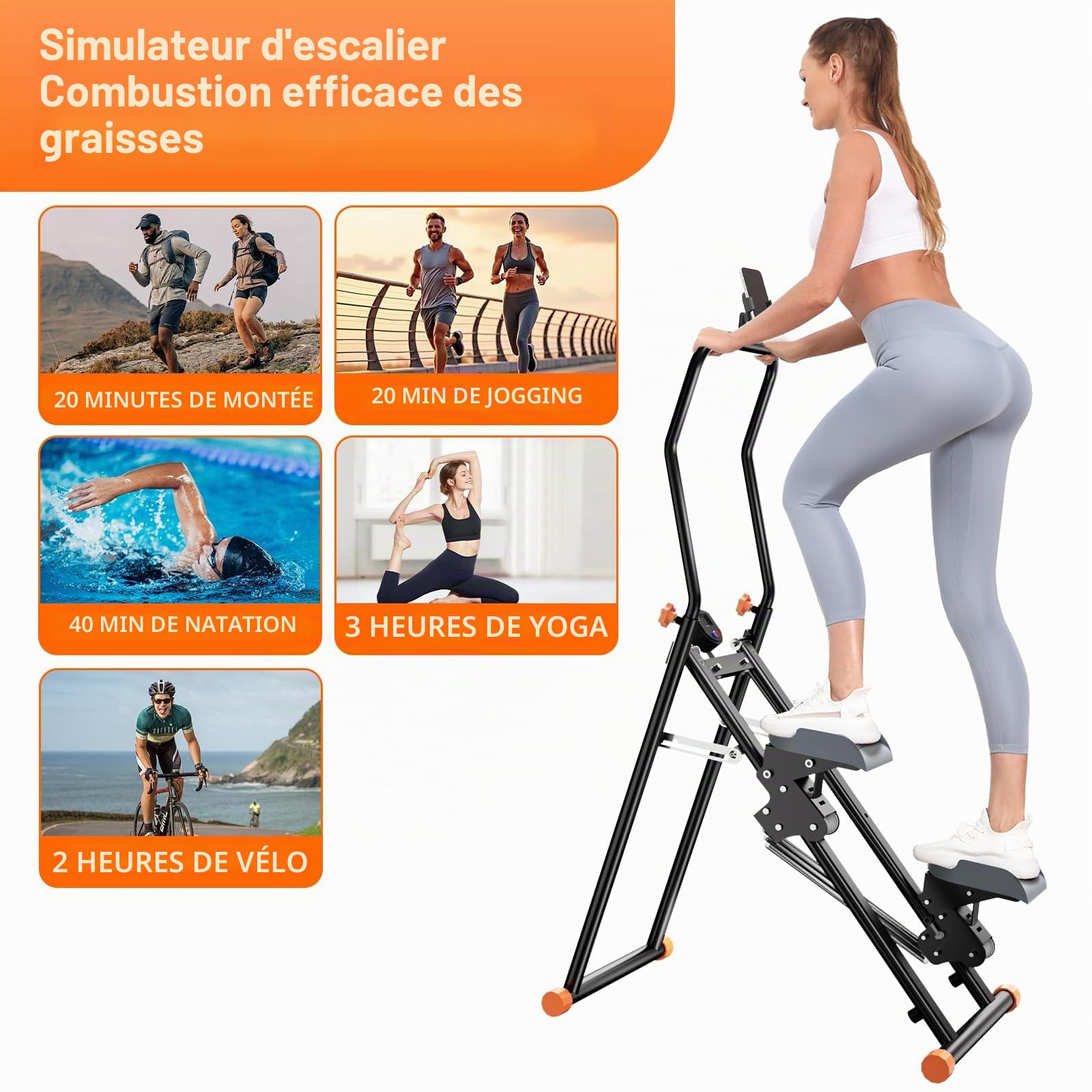 RYGEO - Stepper de marche pliable, grimpeur vertical, appareil d'exercice à domicile pour les abdominaux, les fessiers et les jambes, avec résistance réglable