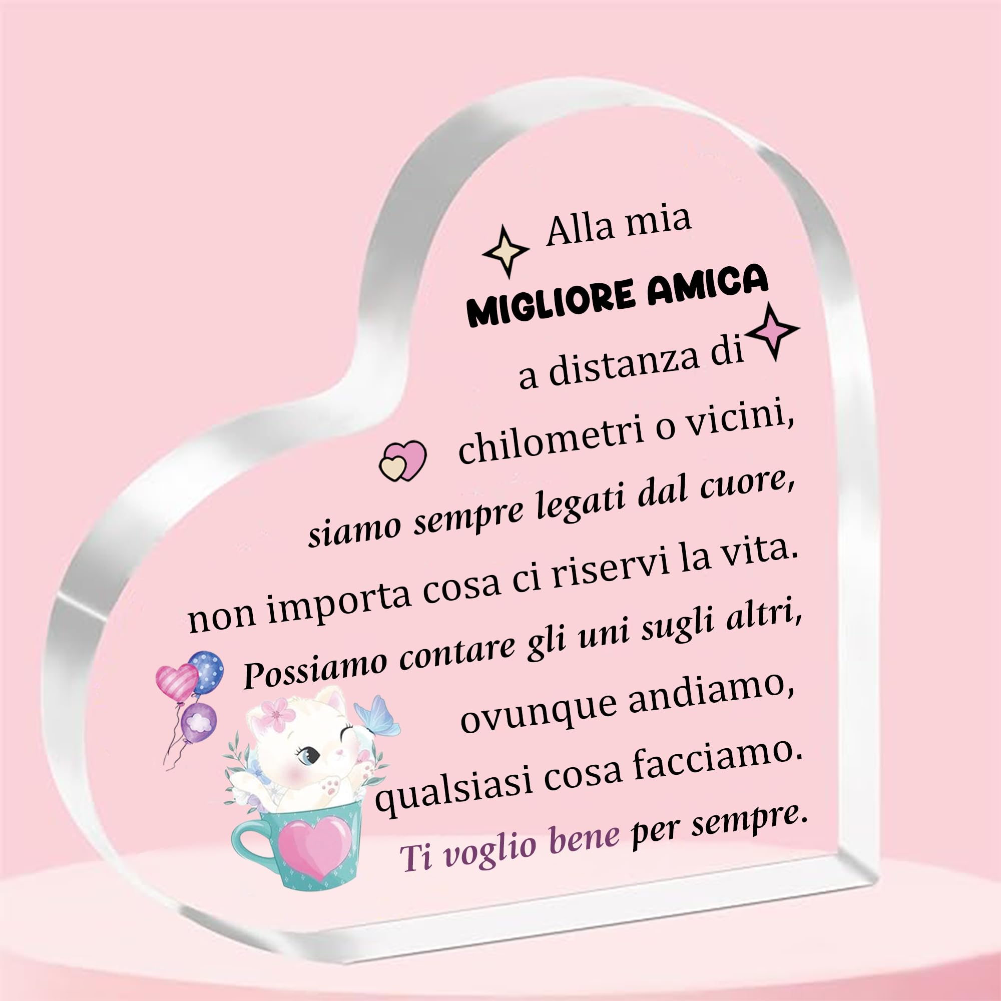 Regalo Amica Cuore In Acrilico – Segnalibro O Decorazione Con Fiori E Frasi, Perfetto Per Compleanno, Natale E Ricorrenze Speciali