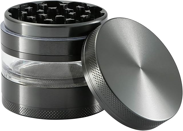 CyanCloud Grinder, 2.4 Inch 4 Piece Grinder Includes Stainless Steel Screen,Pollen Scraper (Gunmetal)