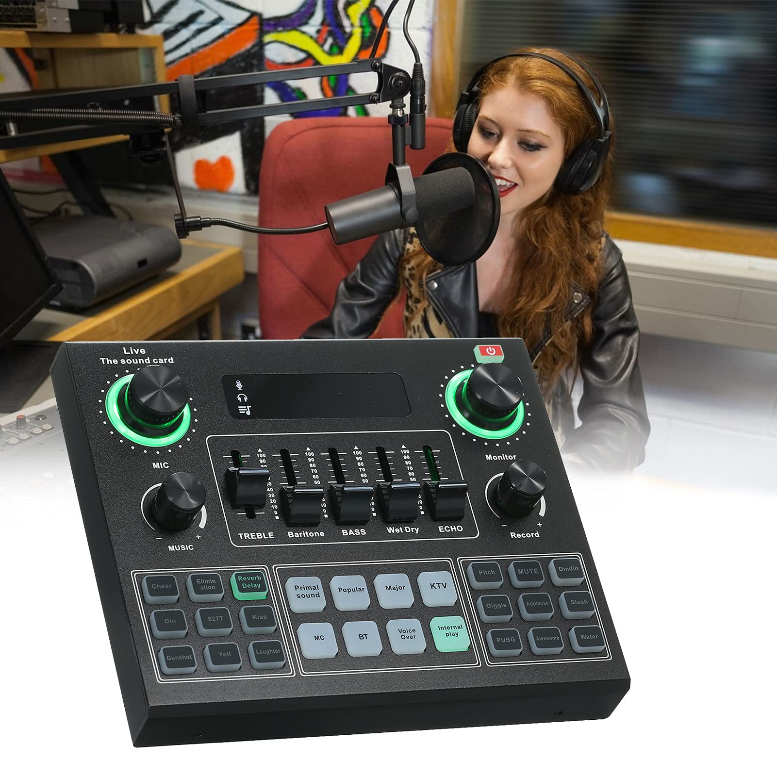 Scheda Audio V9 Live Sound Card BT Accompaniment Audio Mixer con Effetti sonori Broadcasting Rete di Registrazione Canta su telefoni Laptop