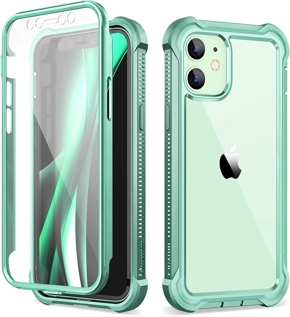 Dexnor Case Compatible with Iphone 12 & for Iphone 12 Pro 6.1 Inch, 360 Degree Full Body Shockproof Front and Back Protective Cover with Built-in Screen Protector - Green