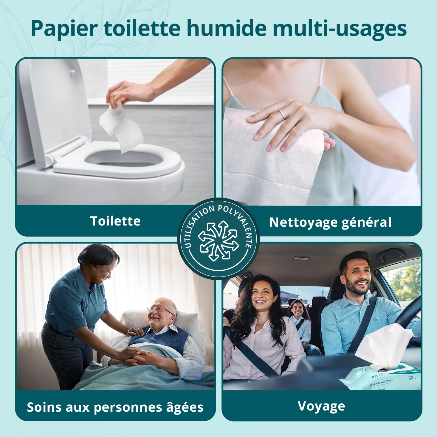 WhyWorry XL Papier Toilette Humide 20x25 cm pour Adultes, Extra Épais Lingettes Nettoyage Jetable dans les Toilettes, Camomille et Vitamine E, 100% Végétales, Sans Parfum, 144 Unité (3 Paquets de 48)