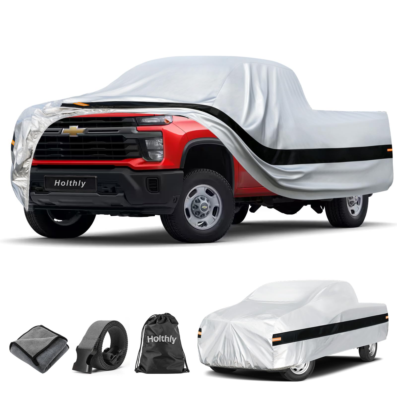 10 Layers Truck Cover Waterproof All Weather Custom Fit Chevrolet Silverado 2500 3500 Extended/Crew Cab Short Bed, Outdoor Full Exterior Pickup Car Cover Sun Rain Snow Protection. Sliver