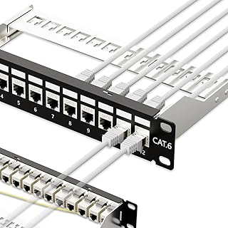 iwillink 12 Port RJ45 Through Coupler Cat6 Patch Panel STP Shielded with Back Bar, Wallmount or Rackmount, Compatible with Cat5, Cat5e, Cat6 Cabling