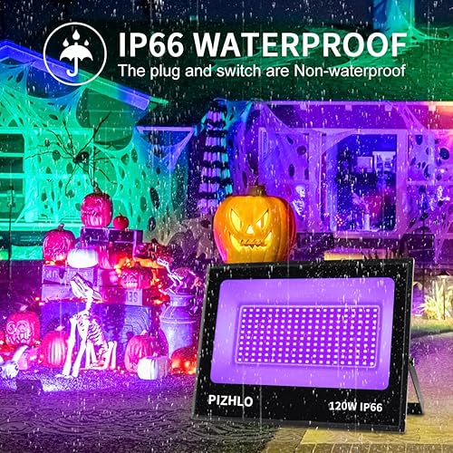 Miniatura 2 de Paquete de 2 luces LED negras de 120 W, luz de inundación de luz negra con enchufe e interruptor, IP66 impermeable para exteriores, luz negra para