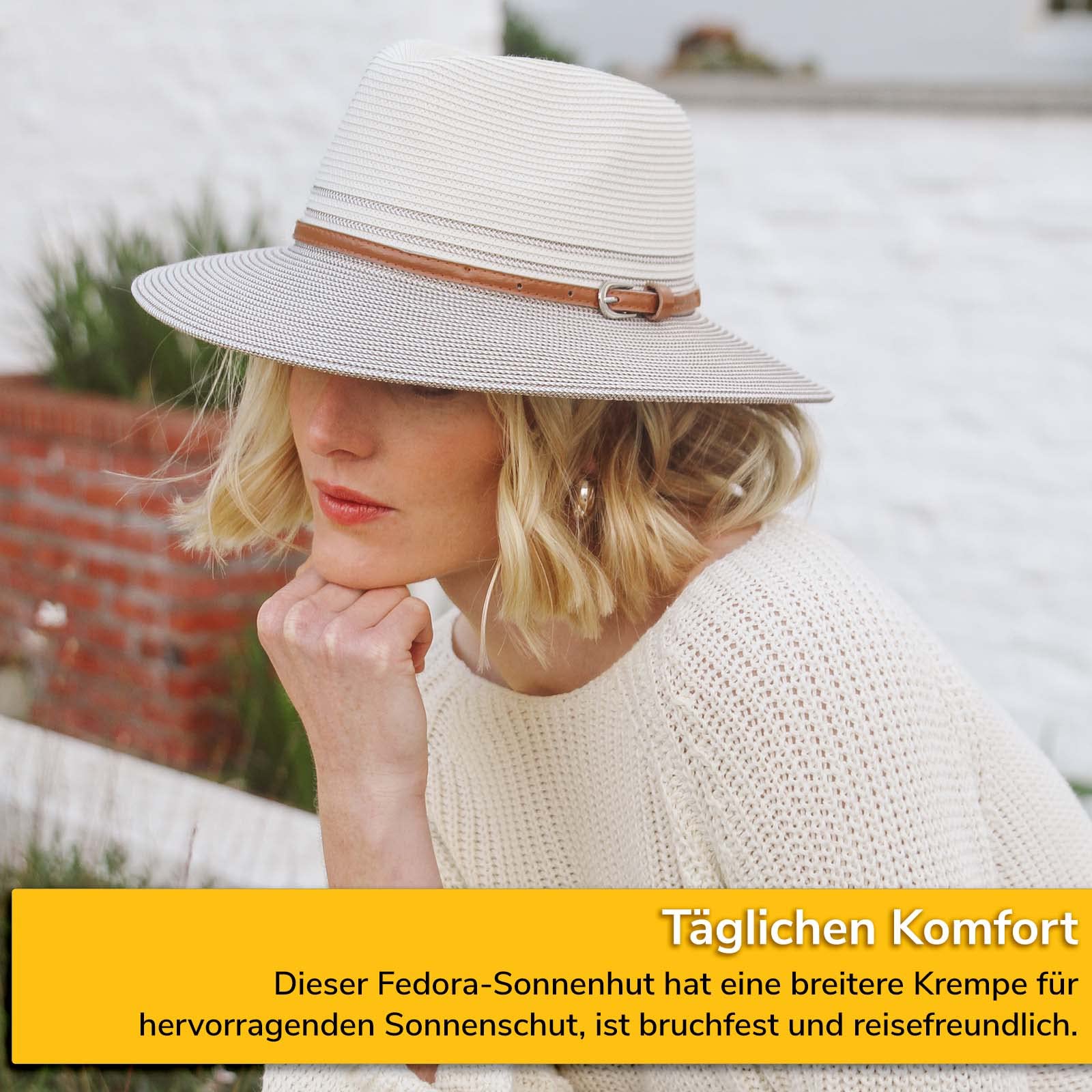 Bella Fedora - Faltbarer Sonnenhut mit breiter Krempe für Damen - Sommerhut mit Kordelzug und schmalem Gürtel