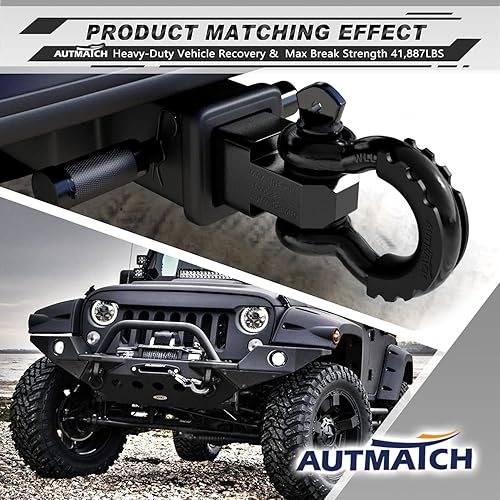 Vista 108 de AUTMATCH- 2 grilletes en D de 3/4 pulg, 41,887 Ib, resistencia a la rotura, tornillo de 7/8 pulg, pasador y grillete, aislante y arandelas, Negro