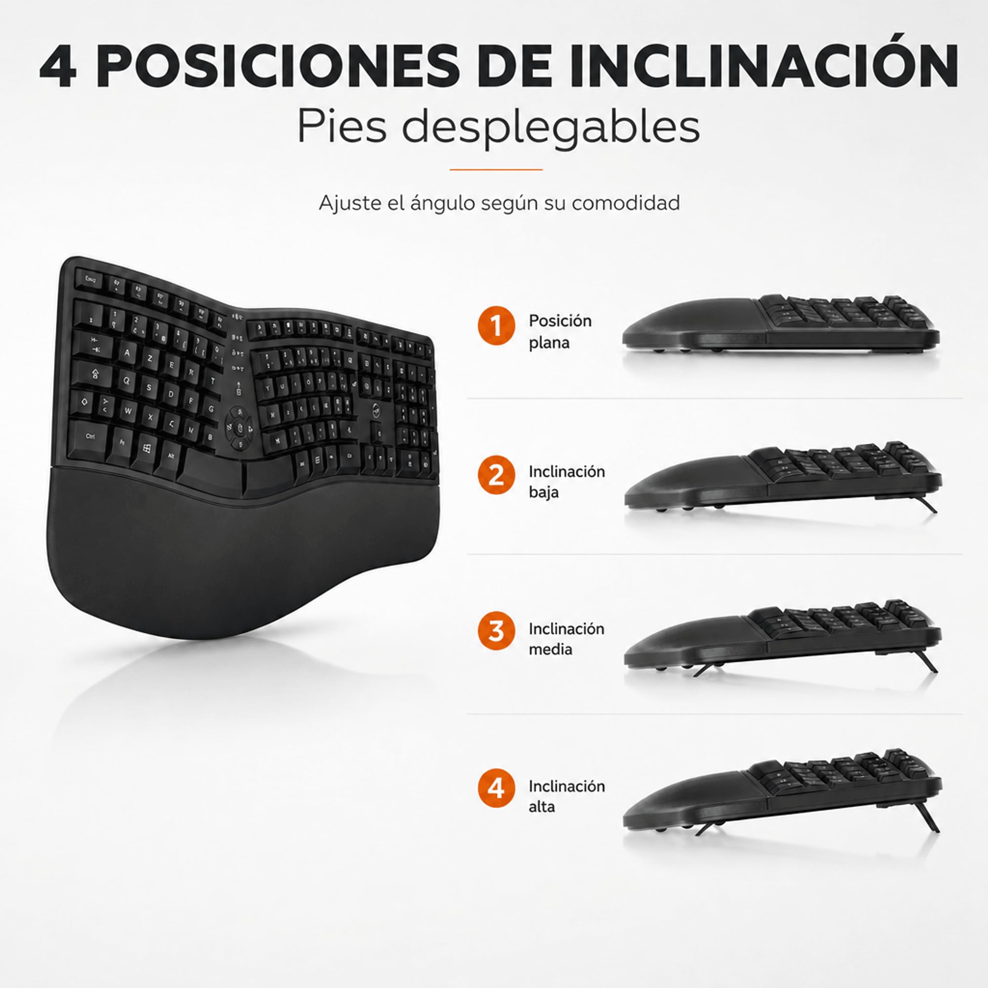 MOBILKTY Lab - Ergo C30W - Combo Teclado + ratón inalámbrico ergonómico - AZERTY, reposamuñecas, diseño ergonómico, inclinación Ajustable del Teclado, dpi Ajustable - Windows