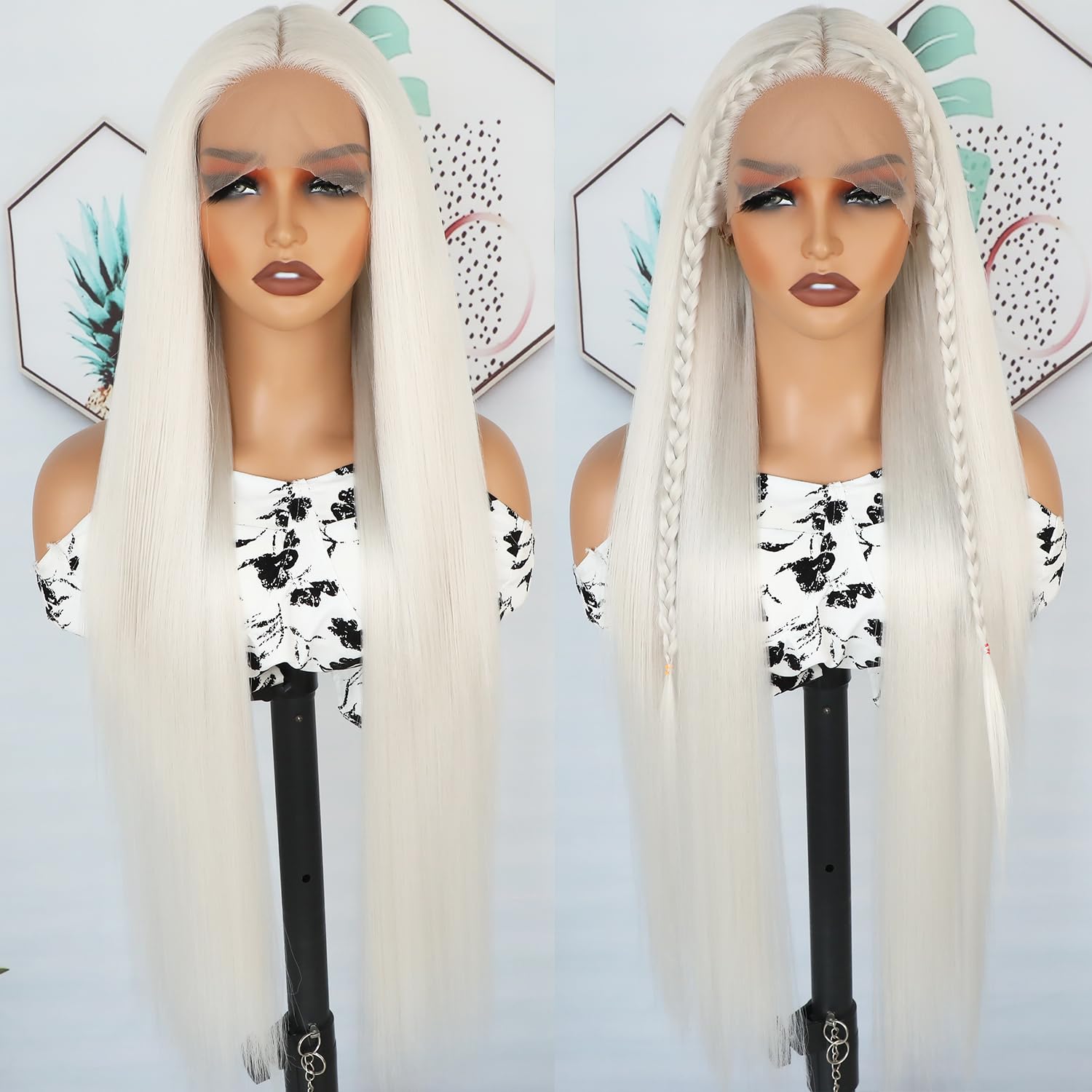Amazon.com : Lezaxiu 30 Inch Platinum White Lace Front Wigs 