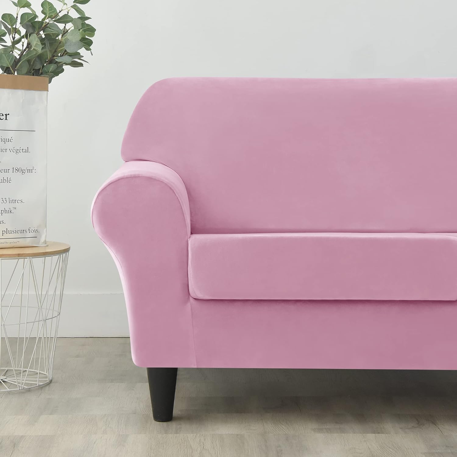 Stretch Chair Sofa Slipcovers, Thick Velvet Sofa Covers Soft Couch Cover Armchair Slipcover Furniture Protector for Kids Pets (Small, Pink)