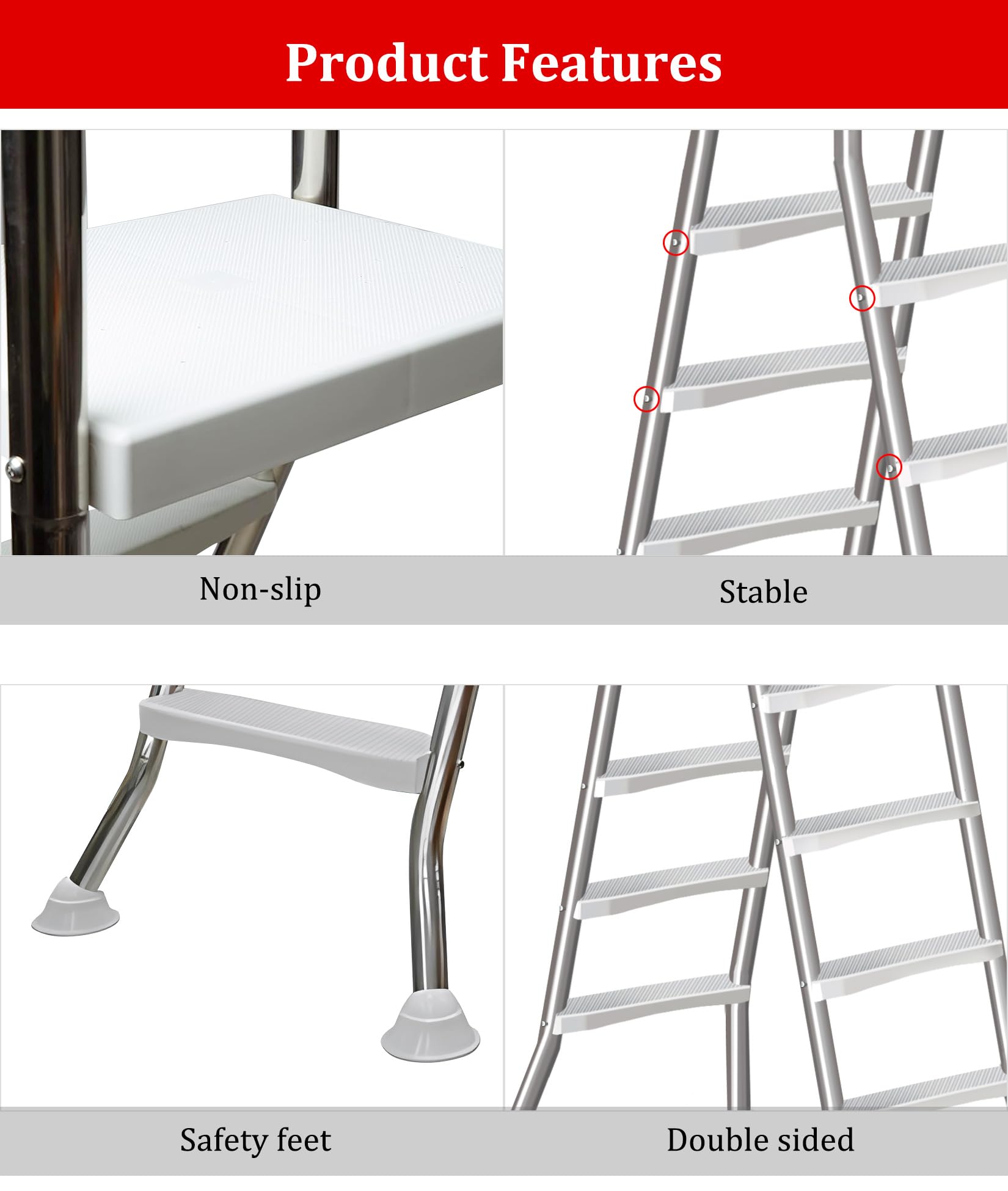 Scaletta per Piscina Fuori Terra, Scaletta in Acciaio Inox per Piscina Fuori Terra, Scaletta Scale per Piscina Fuori Terra, Scale per Piscina, Carico 250kg