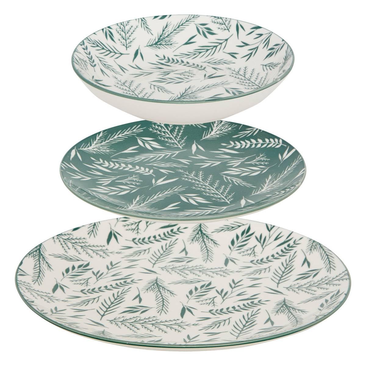 Atmosphera - Service de table agathe 12 pièce(s) vert d26,​5xp2,​4cm