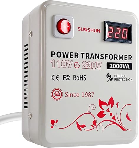 SUNSHUN Convertidor de 110 V a 220 V, transformador elevador de 2000 W de 110 V a 220 V con pantalla de voltaje para electrodomésticos asiáticos