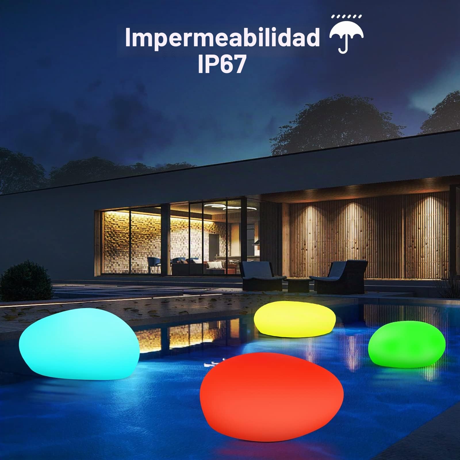 Lámparas solares para exterior Jonwall, luces RGBW, iluminación con cambio de color, IP67 LED con batería de 1800 mAh para jardín, balcón y terraza