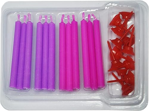 Miniatura 4 de Angel Flames - Velas de cumpleaños con llamas de colores cálidos para niñas (llamas rojas y moradas, 12 por caja, soportes incluidos)