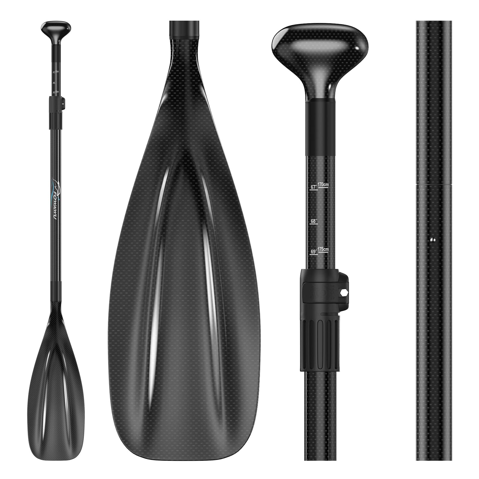Pagaia SUP FOWAWU in carbonio parziale/Carbonio completo - Pagaia per paddle board a tre pezzi regolabile - Remi leggeri e galleggianti per paddle board SUP