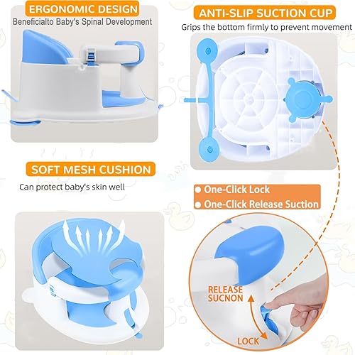Miniatura 7 de Asiento de baño para bebés de 6 meses en adelante, asientos de baño antideslizantes para bebés sentados, asiento seguro para bebés y recién nacidos,