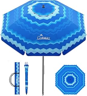 UIRWAY Beach Umbrella, Heavy Duty Windproof Beach Umbrellas with Sand Anchor & Tilt, Sun Protection Portable Beach Umbrella with Carrying Bag for Beach, Patio Garden Pool Outdoor