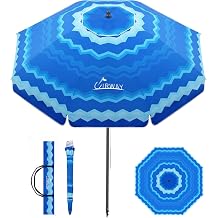 UIRWAY Beach Umbrella, Heavy Duty Windproof Beach Umbrellas with Sand Anchor & Tilt, Sun Protection Portable Beach Umbrella with Carrying Bag for Beach, Patio Garden Pool Outdoor