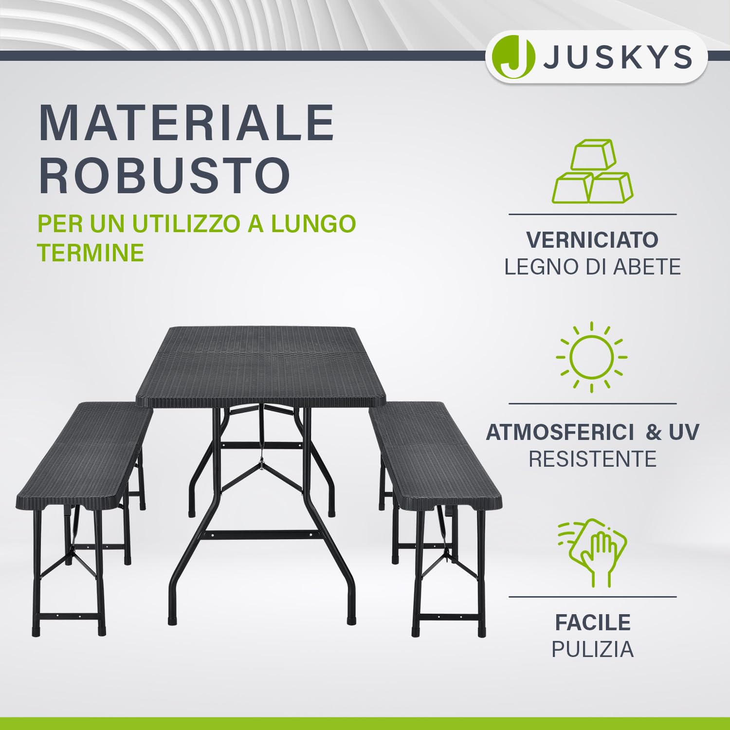 Juskys Set tenda da birra Amberg 3 pezzi e pieghevole - 180 x 74 x 74-2 panche da birra e tavolo da birra in stile rattan Set mobili da giardino Set tendone da campeggio