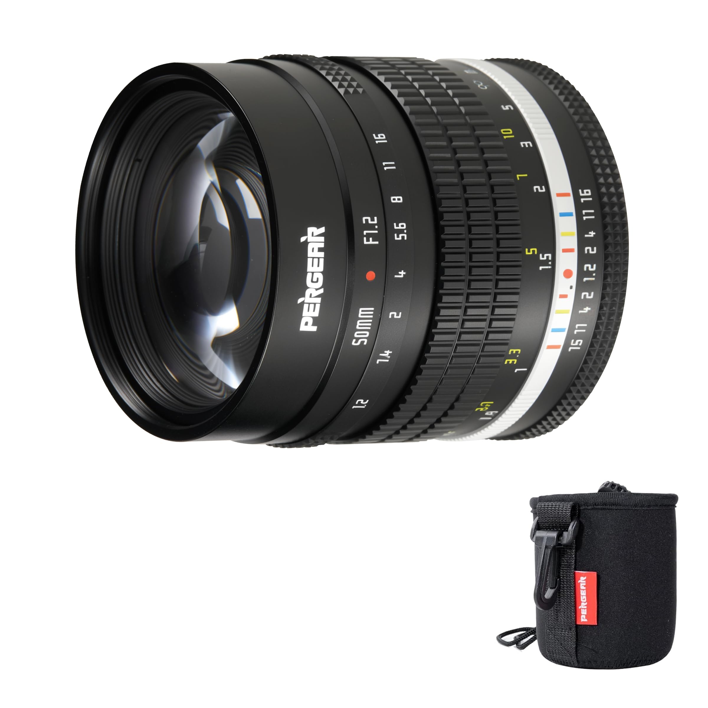 Pergear 50 mm F1.2 APS-C obiettivo a messa a fuoco manuale per fotocamera Fuji X Mount, Luminous Edition F1.2, ampia apertura focale equivalente 75 mm, sistema di apertura DeClick, design compatto