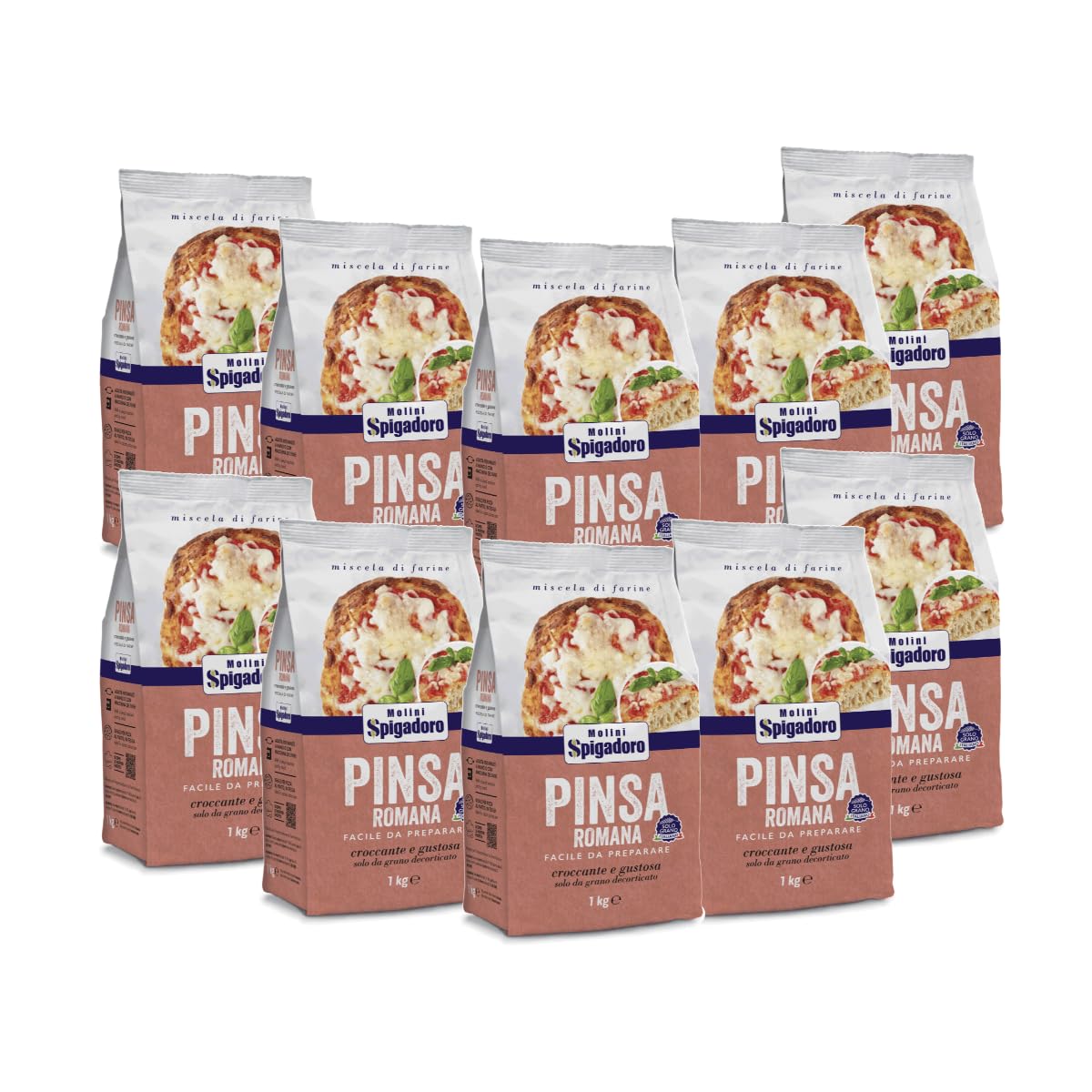 Molini Spigadoro Mix Pinsa Romana (10pezzi x 1kg) miscela con farina da grano 100% Italiano, Decorticato e farina di riso e soia, ottima per pizza e impasti ad alta idratazione