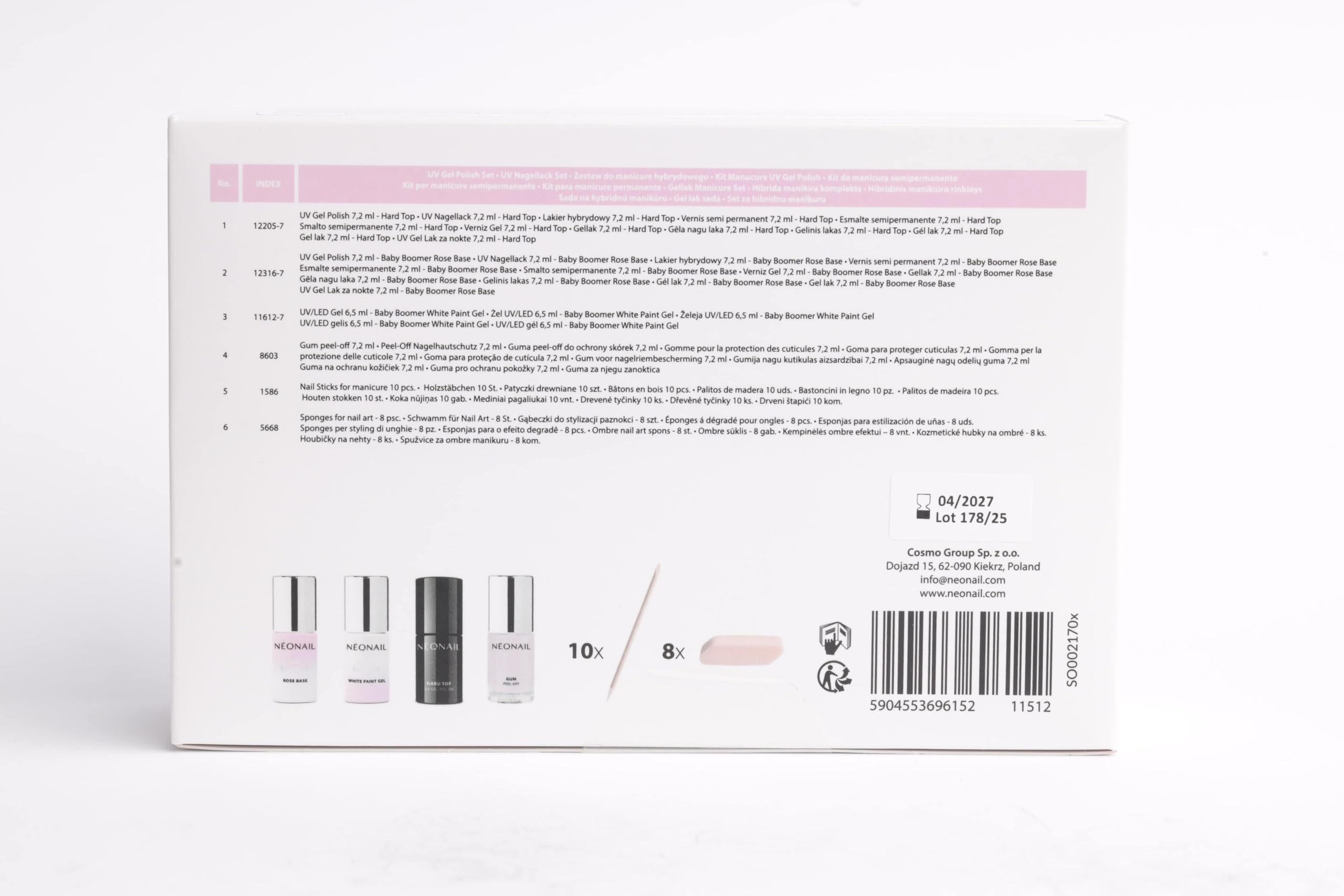 NÉONAIL Baby Boomer Set Rose – Kit manucure semi-permanente UV/LED effet dégradé élégant avec base rose, gel spécial, top coat et accessoires