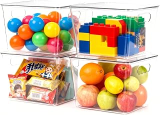 Refrigerator Organiser, Stackable, Set of 4 Refrigerator Containers with Lid, Sturdy and Transparent Organiser for Kitchen, Fridge, Cabinet, Bathroom, Without BPA, 29 x 19 x 15 cm